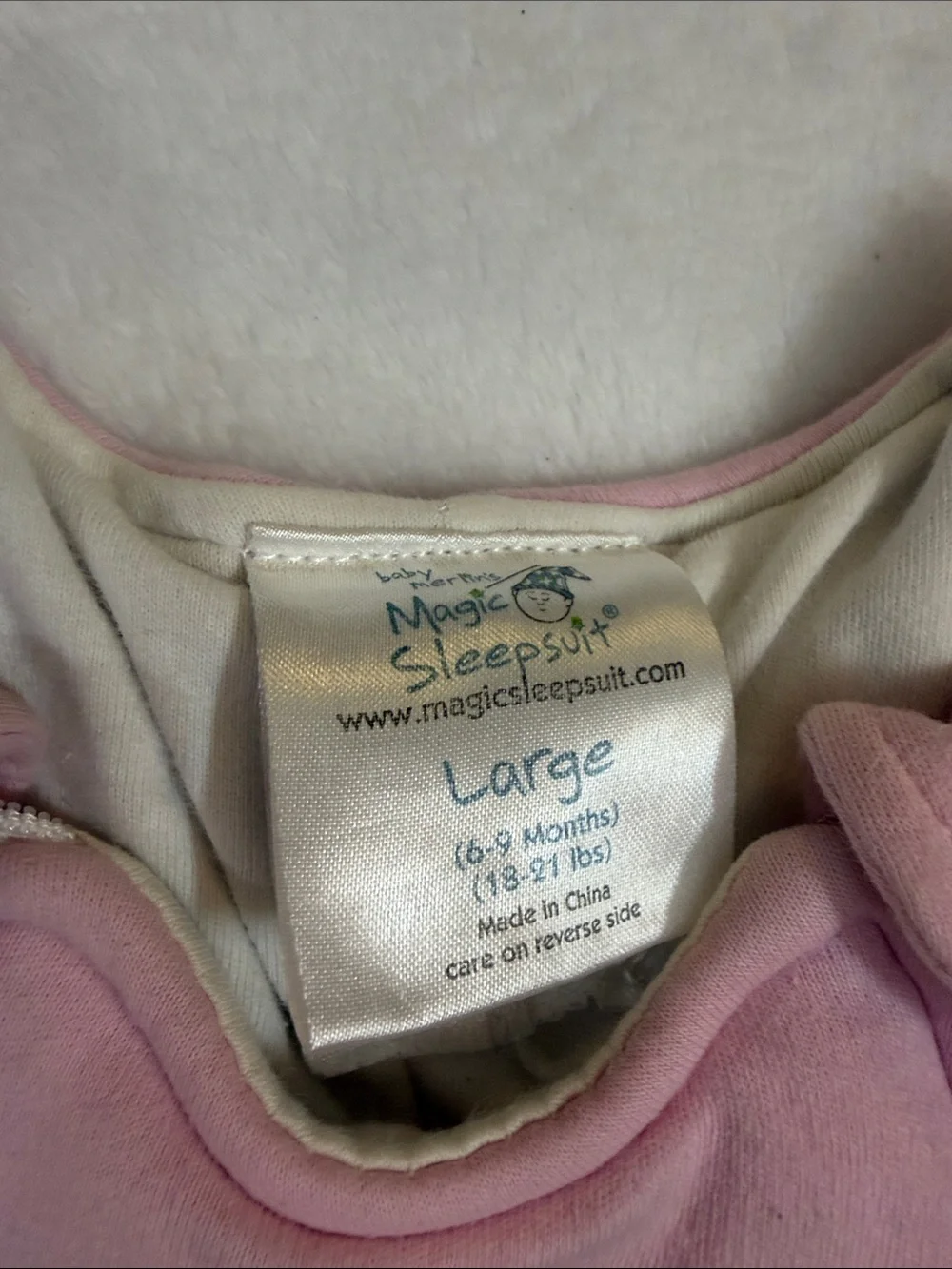 EUC baby marlins Pink Magic Sleepsuit size large 6/9mo